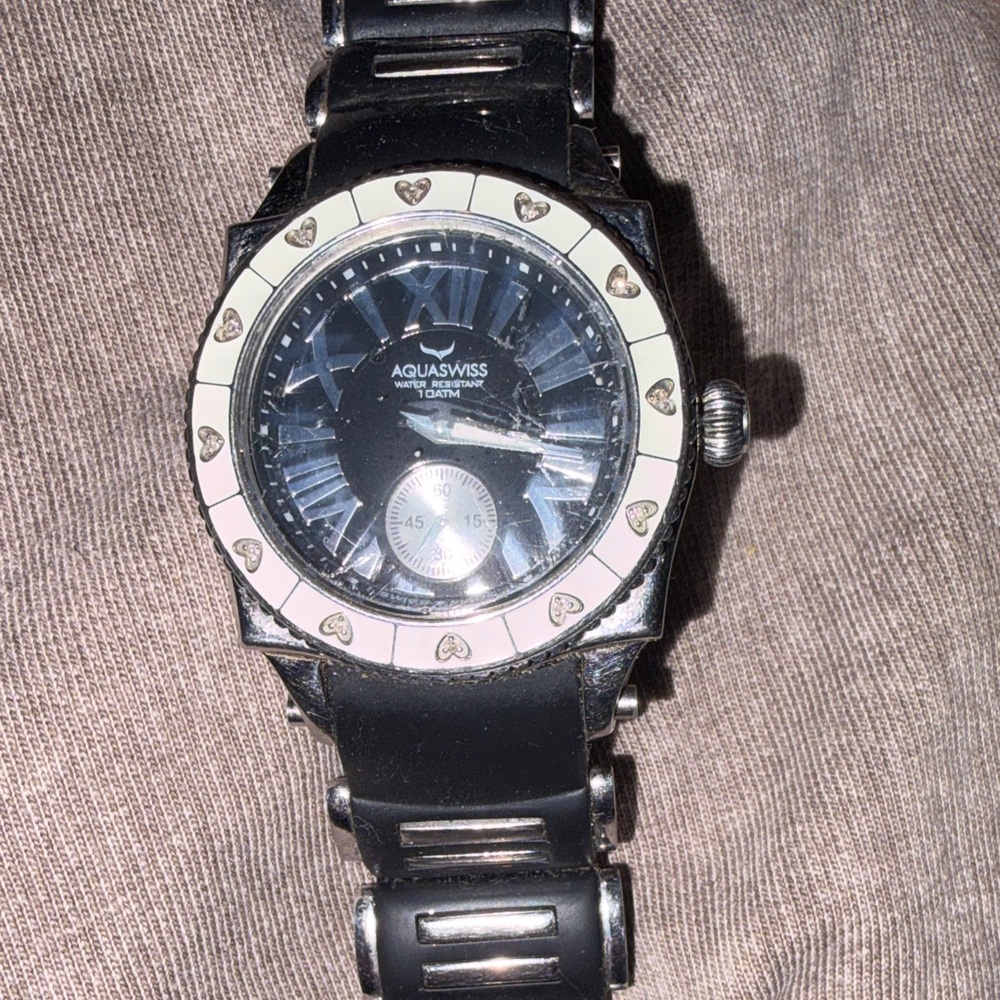 Aquaswiss Black and Silver Heart-Accent Smartwatch